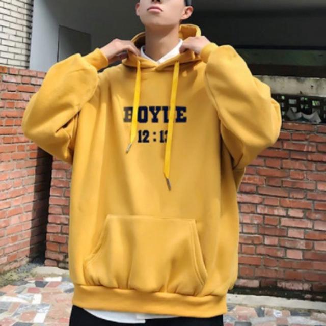 남자 오버핏 래터링 후드티셔츠 기모안감 캐주얼룩