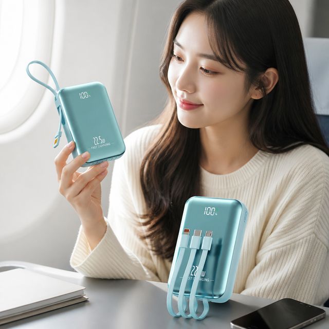 20000mAh 보조배터리 PD 고속충전기 멀티포트 일체형 케이블 배터리팩 잔량표시