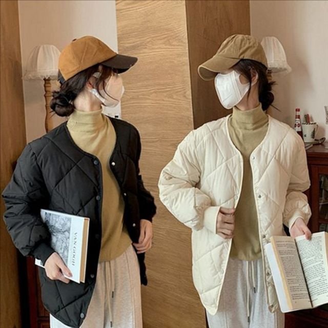 루즈핏 여성 경량 패딩 데일리 여성 숏 패딩 간절기 마름모