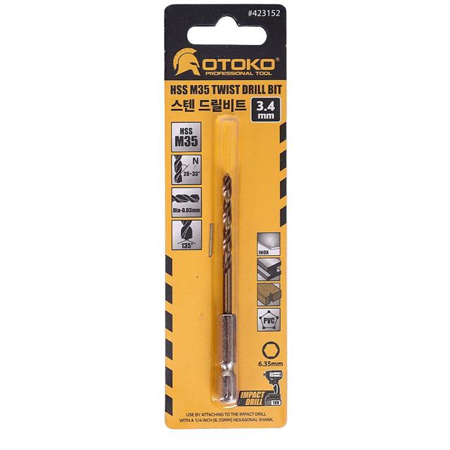 OTOKO 스테인리스 드릴 비트 3.4mm - 코발트 스텐 기리