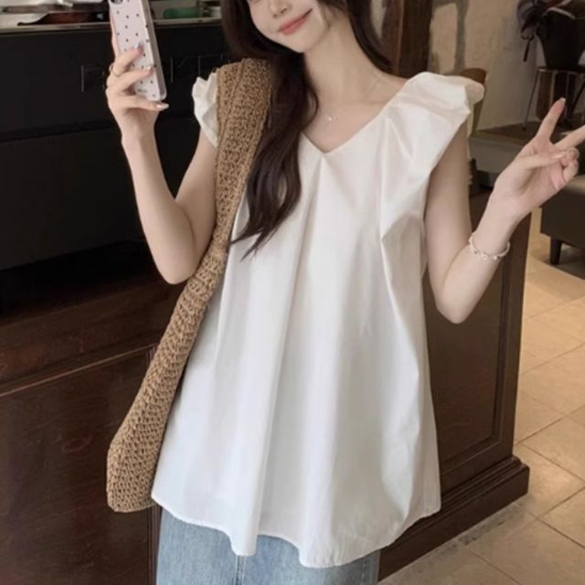 프릴소매블라우스 셔링 퍼프 긴팔블라우스 레이스 카라넥 포아레 봄가을 핀턱 민소매