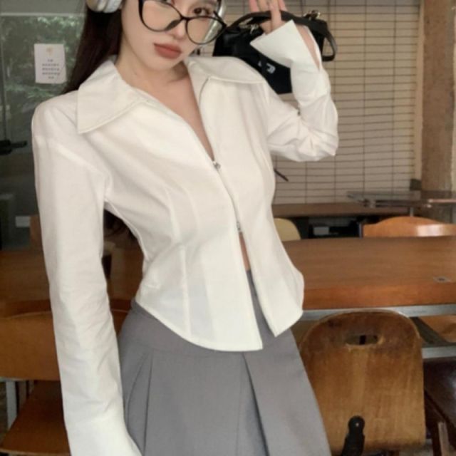 카라 블라우스 여성 집업 간절기 화이트 캐주얼