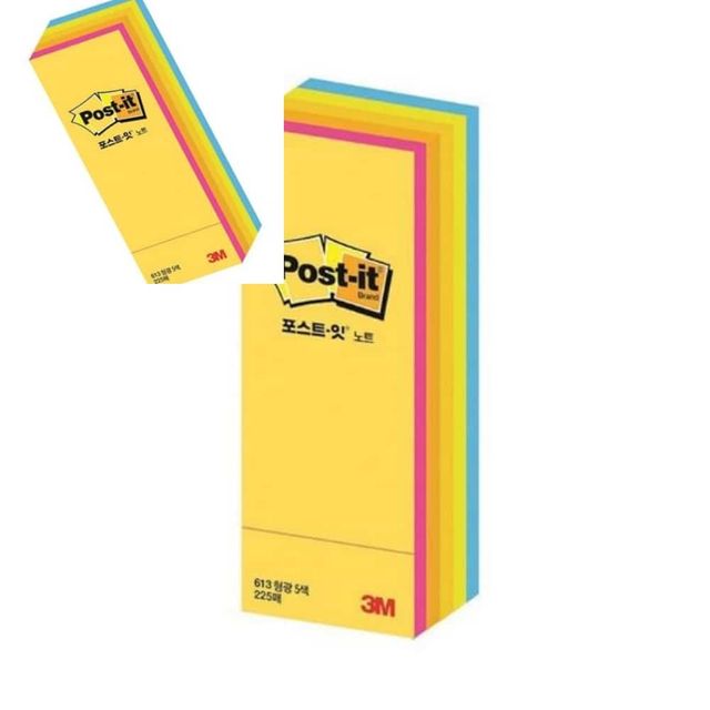 3M 포스트잇 노트 형광 45장 5색상 25x76mm 책상메모지 쇼핑몰메모지 병원메모지 어린이집메모지