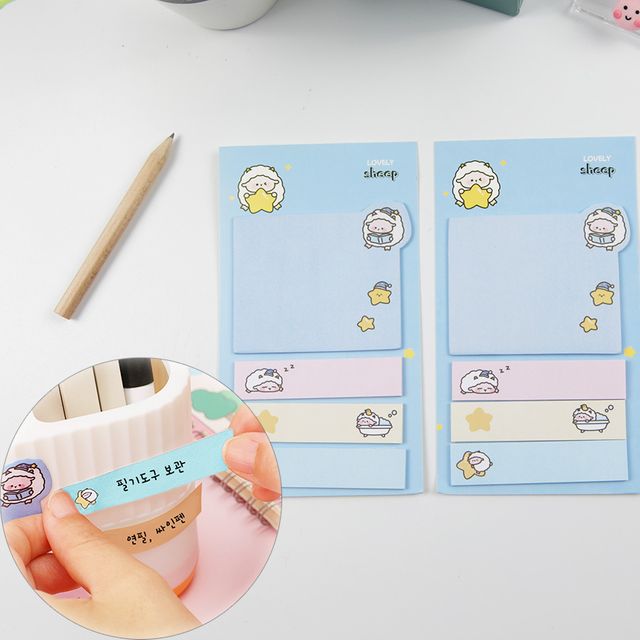 2종류 학교 사무실 중요 필기 접착메모지 블루1P