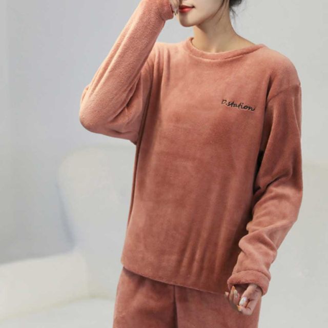 여자 이지 룩 홈웨어 잠옷 세트 극세사 수면 파자마
