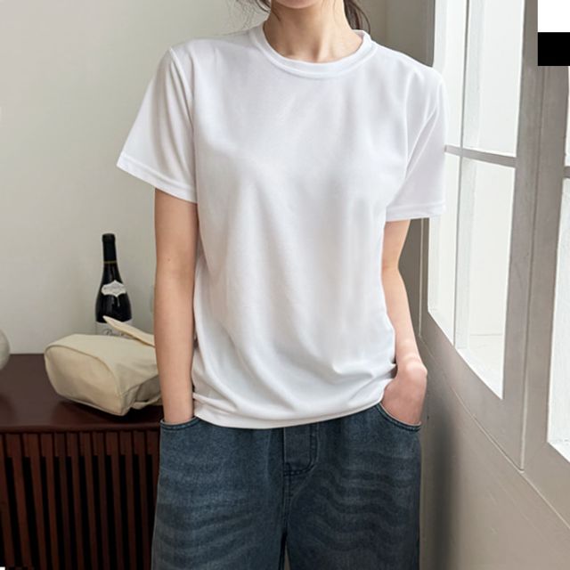 여성 반팔 티셔츠 라운드넥 무지 기본티