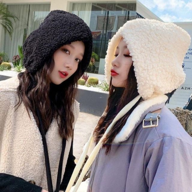 양모 벙거지 모자 여자 털 보온 챙모자