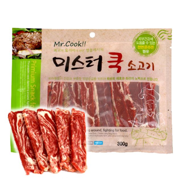 강아지 소고기 육포 스테이크 져키, 300g 대용량 영양 간식
