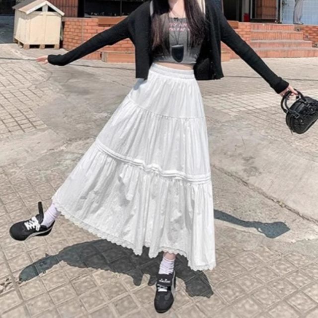 데일리 레이스 캉캉 플레어 롱치마 여성용