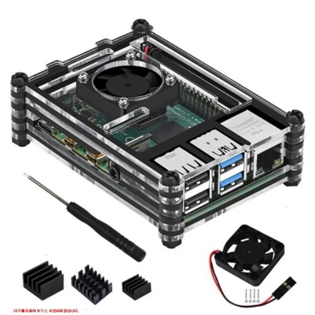 라즈베리파이 4B 케이스 9레이어 아크릴 쉘 + 냉각팬 방열 키트