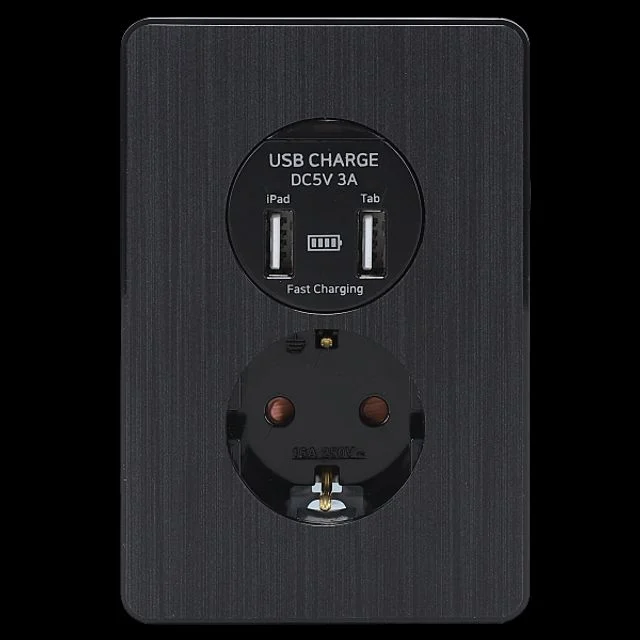 상도 매입콘센트 올리비아 1구+USB 3A 블랙