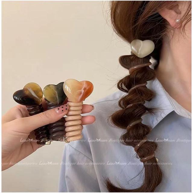 하트 전화선 머리끈 - 짱짱한 헤어 고무줄 머리띠