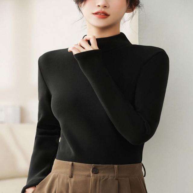 여성 겨울 기본 티셔츠 부드러운 융기모 하프넥 폴라
