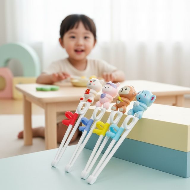 유아용 귀여운 동물 캐릭터 에디슨 젓가락질 연습용 교정기 훈련 도구