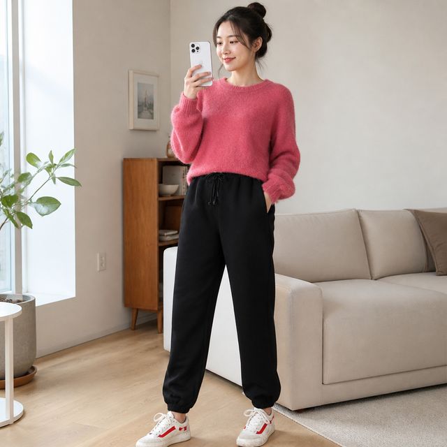 융털 기모 트레이닝 팬츠 여성 겨울 밴딩 바지 트레이닝복 루즈핏 하의
