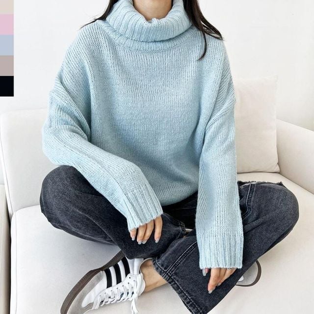 여성 루즈핏 도톰 터틀 넥 폴라 니트웨어 터틀넥니트