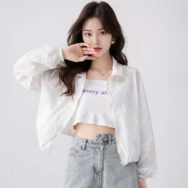 밸뷰유통 여름 얇은 크롭 카라 바람막이 바스락 초경량 숏 윈드 자켓 점퍼