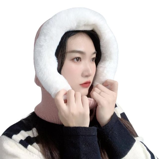 더블 단추 니트 후드 넥워머 (핑크)