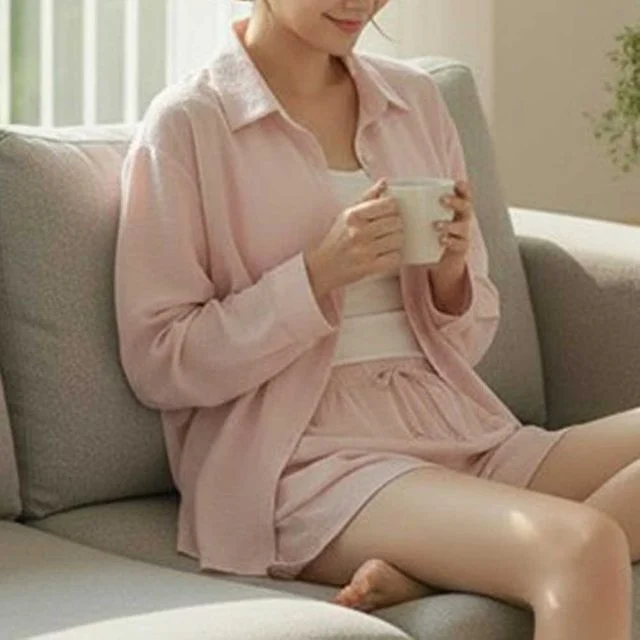 여성 여름 셔츠 반바지 투피스 세트 루즈핏 원마일웨어 데일리 라운지웨어 캐주얼 코디
