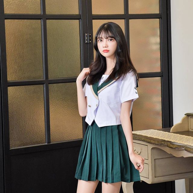 TBZ 교복몰 골드라인 그린 일본여고생 세라복 세트 반팔