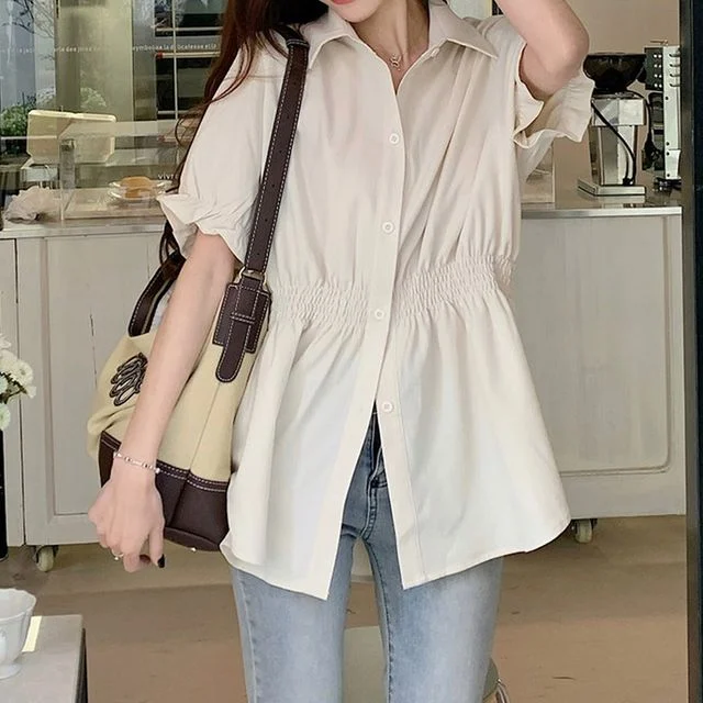 여성 스모크 셔츠 카라넥 블라우스 하객룩 오피스룩