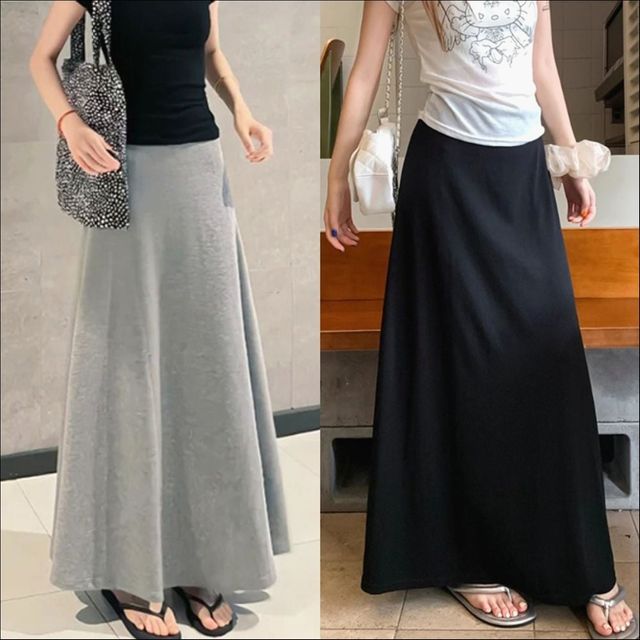 여자 A라인 플레어 롱 스커트 허리밴딩 편한 롱치마 데일리