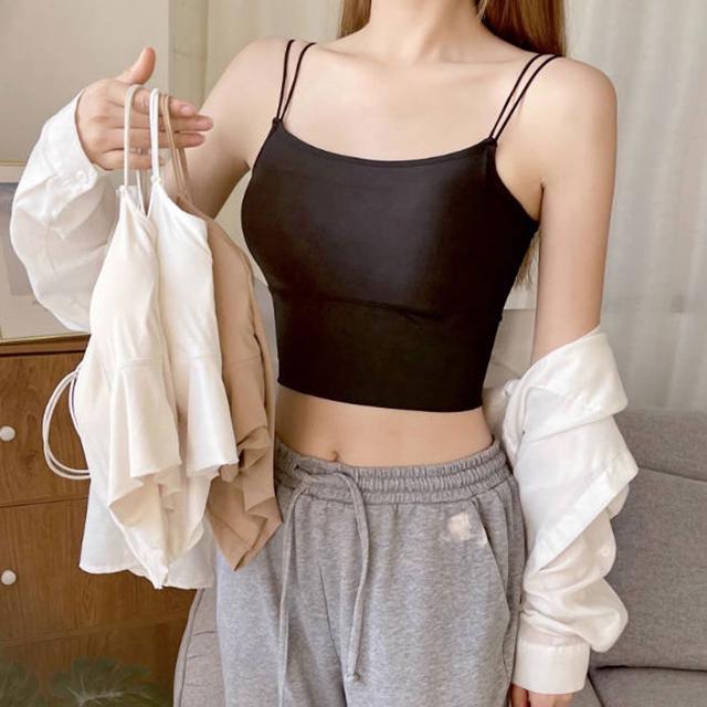두줄끈 크롭탑 나시 캡내장 이너웨어 여행 캐주얼