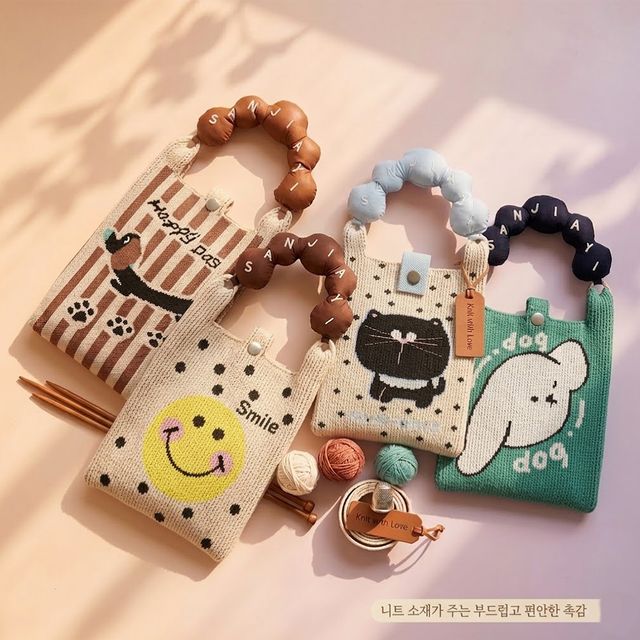 WL (별별창고) 니트 여성 말랑 손잡이 미니 핸드폰 숄더 가벼운 크로스백