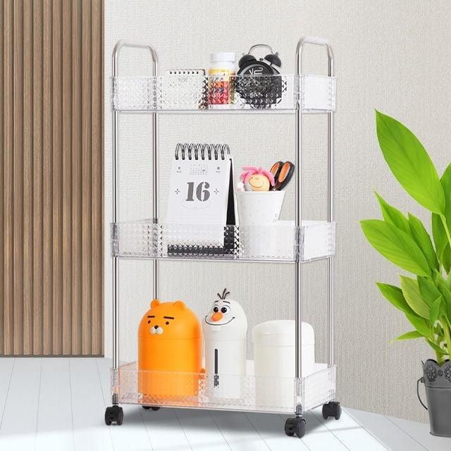 정리 코너 화장실 수납 욕실 슬림 트롤리3단 선반 투명 틈새