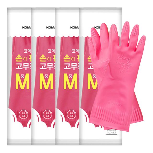 코멕스 손이 편한 천연라텍스 고무장갑 M(중) X 4개