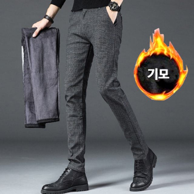 기모 바지 융기모 팬츠 체크 패턴 여성 슬랙스
