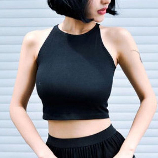 민소매 크롭 티셔츠 캐주얼 여성 상의