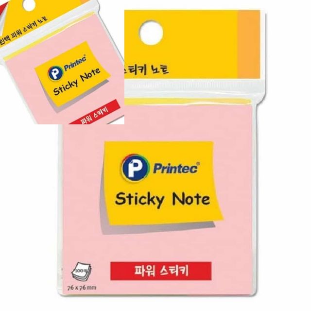 프린텍 파워 스티키노트 핑크 76x76mm 100매 책상메모지 쇼핑몰메모지 병원메모지 어린이집메모지