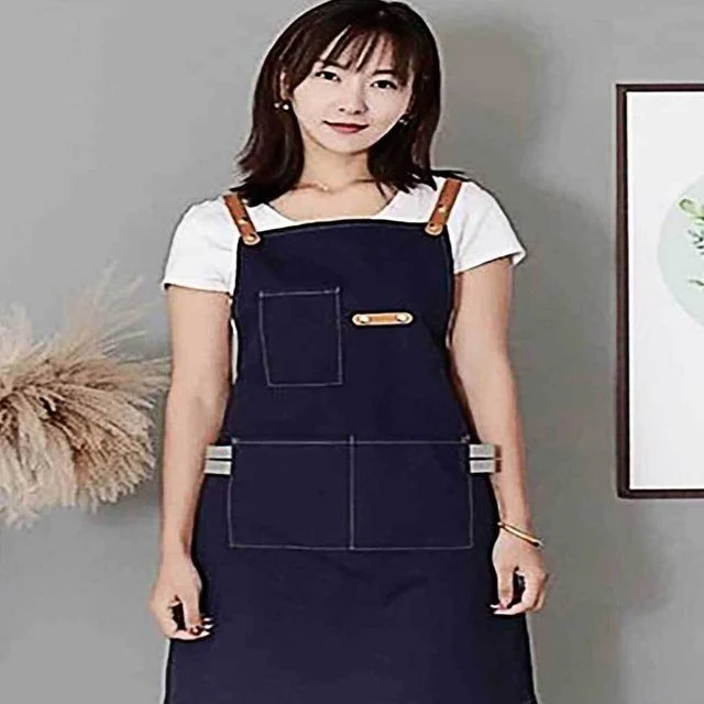 앞치마 네이비 캔버스 데님 면 화방 바리스타 공방