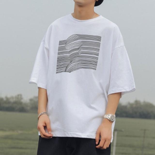 남자 반팔 티셔츠 오버핏 5부 데일리룩 반팔티