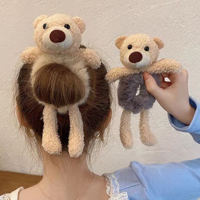 곰돌이 인형 털 밍크 퍼 곱창 헤어 머리끈 M11361