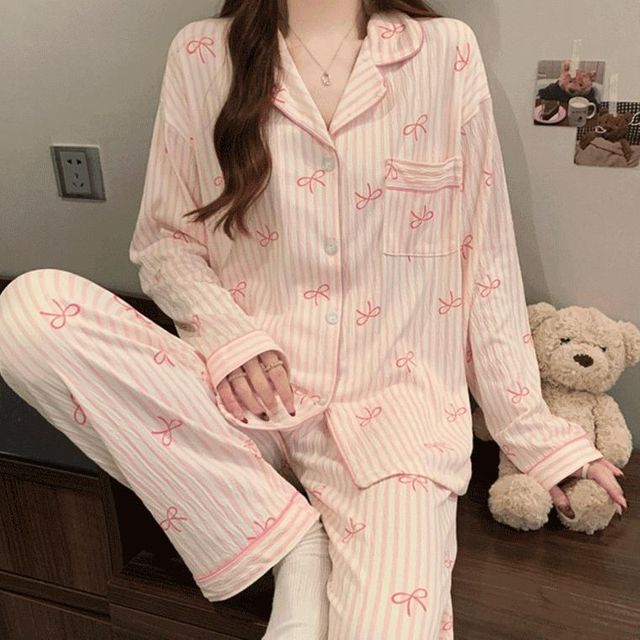 파자마 세트 리본 통통 파티 잠옷 여성 홈웨어