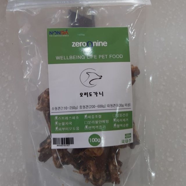 애견 수제간식 제로나인 오리가도니 100g - 관절·치아 건강 간식