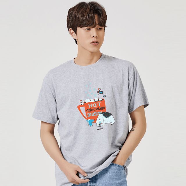 키밍 겨울 핫초코 곰 쥐 그래픽 캐주얼 반팔티
