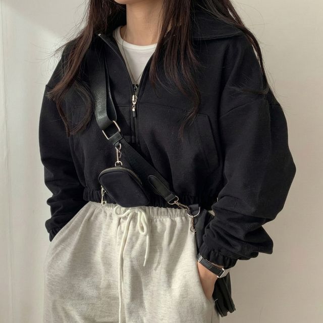 3컬러 스포티한 데일리 포켓 카라 크롭 집업 점퍼