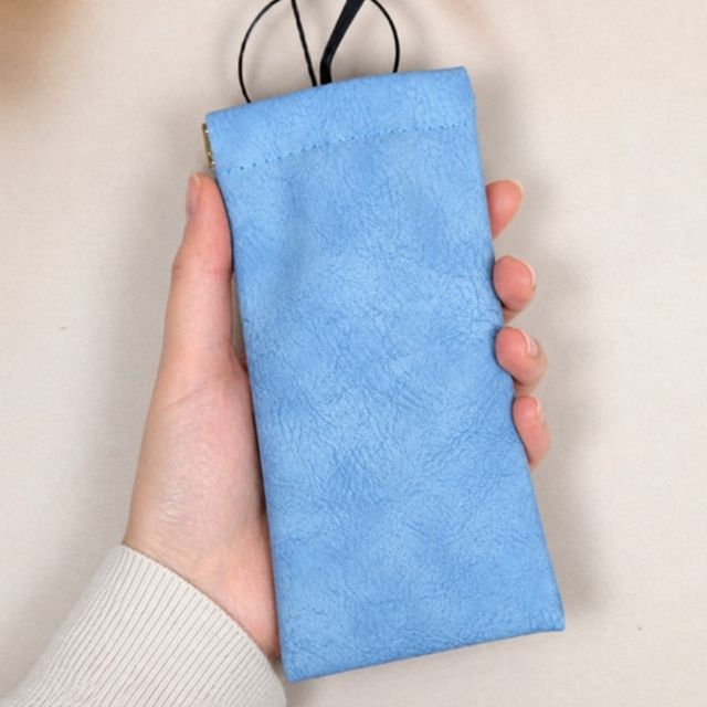 블루 가죽 휴대용 안경집 케이스 안경 보관 주머니