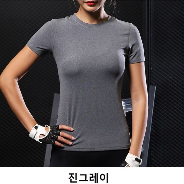 여성 헬스 스포츠 트레이닝 웨어 반팔운동복 진그레이