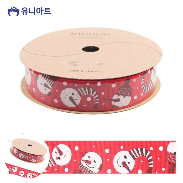 리본공예 선물포장끈 크리스마스 눈사람 빨강 롤 폭 25mm