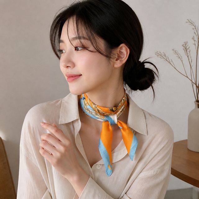 실크 쉬폰 쁘띠 스카프 여자 목걸이 손수건