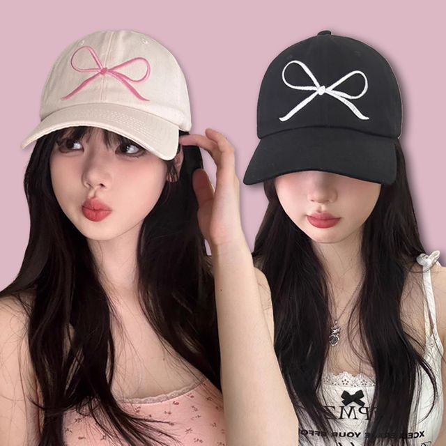 발레코어 리본 자수 캐주얼 볼캡 모자