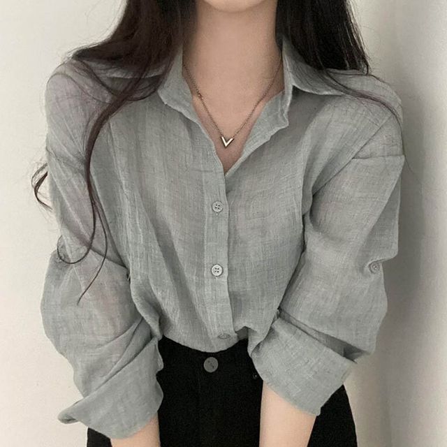 여름 시스루 얇은 셔츠 롤업 남방 블라우스 3컬러