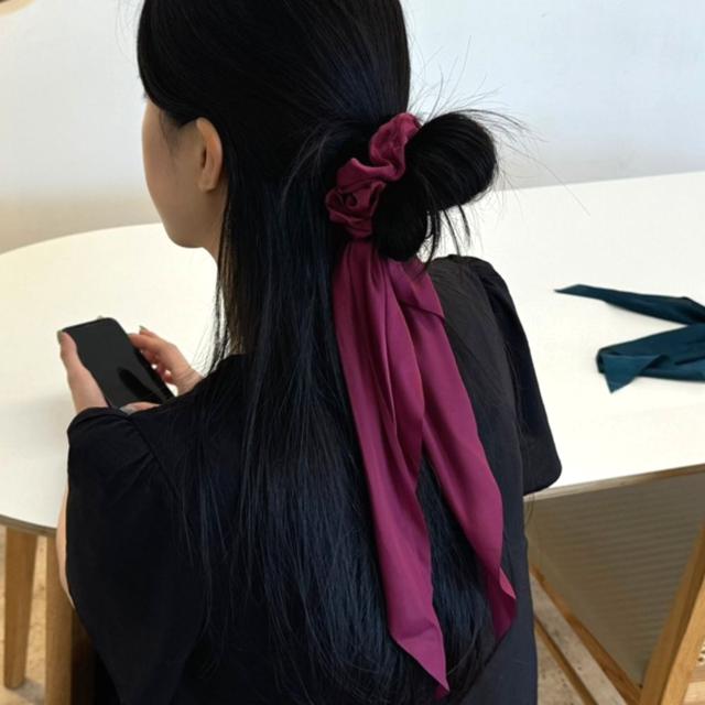 리본 스카프 곱창머리끈 와인레드