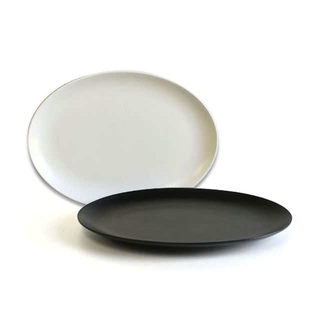 타원 멜라민 반찬접시 돈까스 접시 32.8cm 6호 블랙