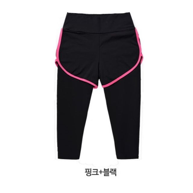 여성 비치웨어 6부 레쉬가드 반바지 레깅스 핑크 블랙