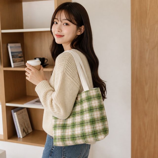 여성 트위드 미니 토트백 여자 데일리 여행용 쇼퍼백 장바구니 에코백
